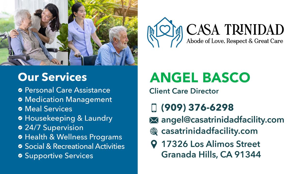 Casa Trinidad business card listing services and the Client Care Director’s contact details